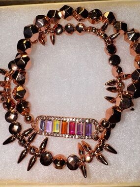 Bomb Party Rose Gold Multi-Color Crystal Baguette Bracelet - Women Jewelry